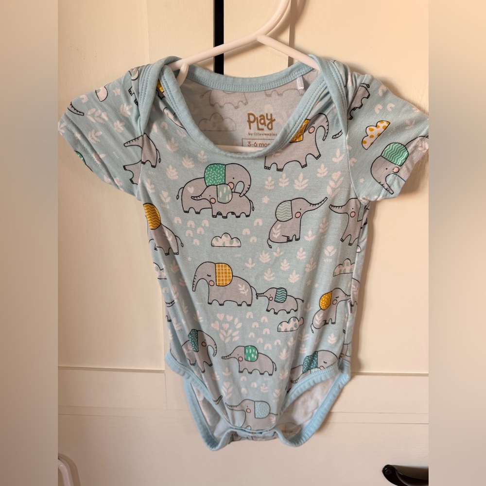 Little Sleepies Light Blue Elephant Print Bodysuit